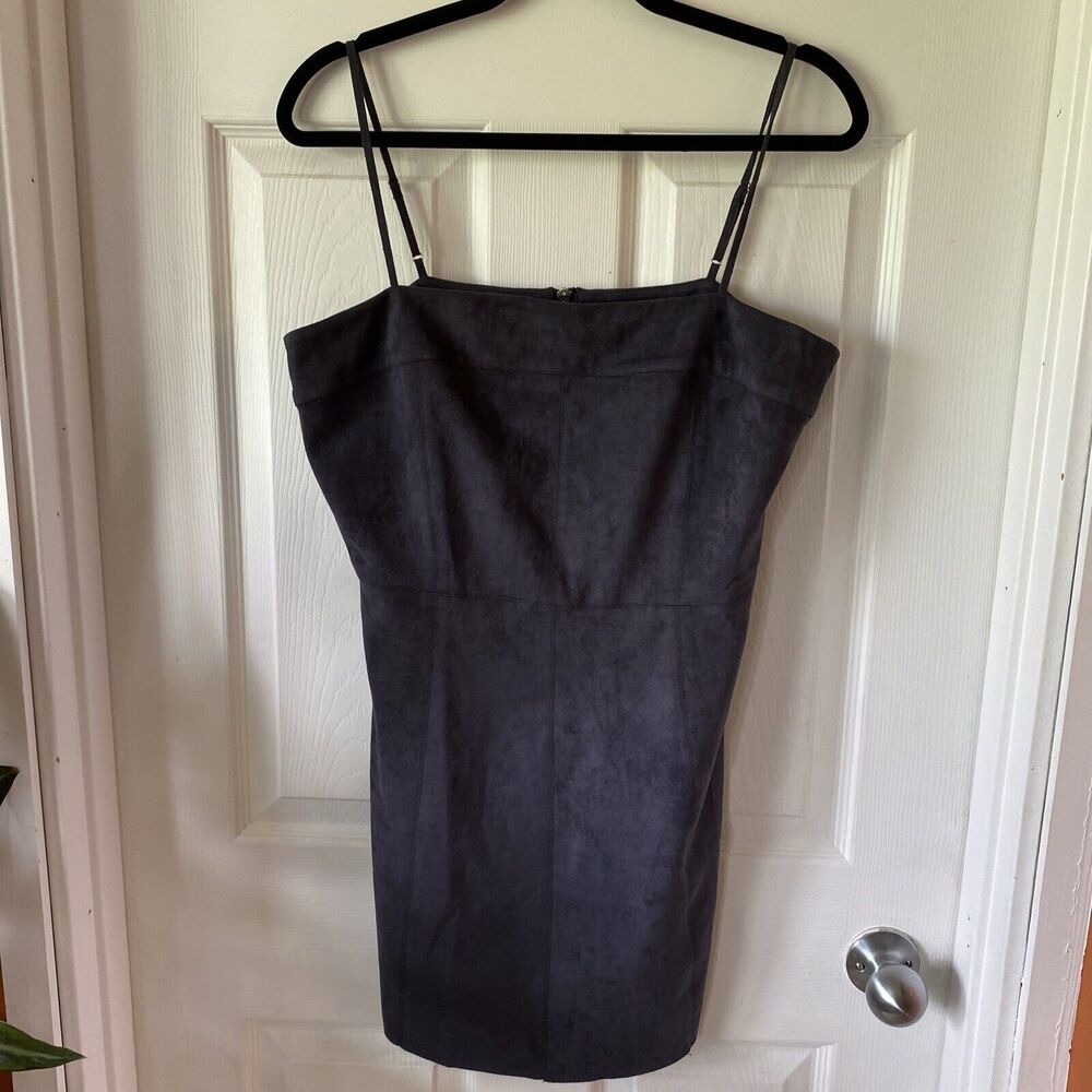 Naked Zebra Dress Women’s Large Mini Black Suede 3/4 Zip Spaghetti Strap
